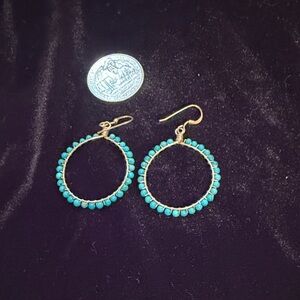 Elegant 14kt Gold and Turquoise Hoop Earrings
